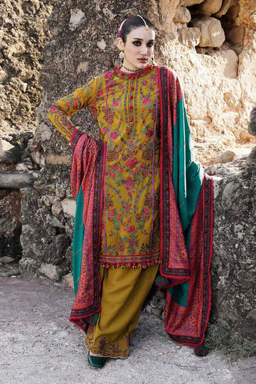 3 Piece Unstitched Heavy Embroidered Dhanak Suit With Printed Woolen Shawl